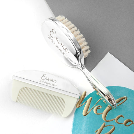 Personalised Silver Plated Baby Brush & Comb Set: 4 - Baby By Gift Moments