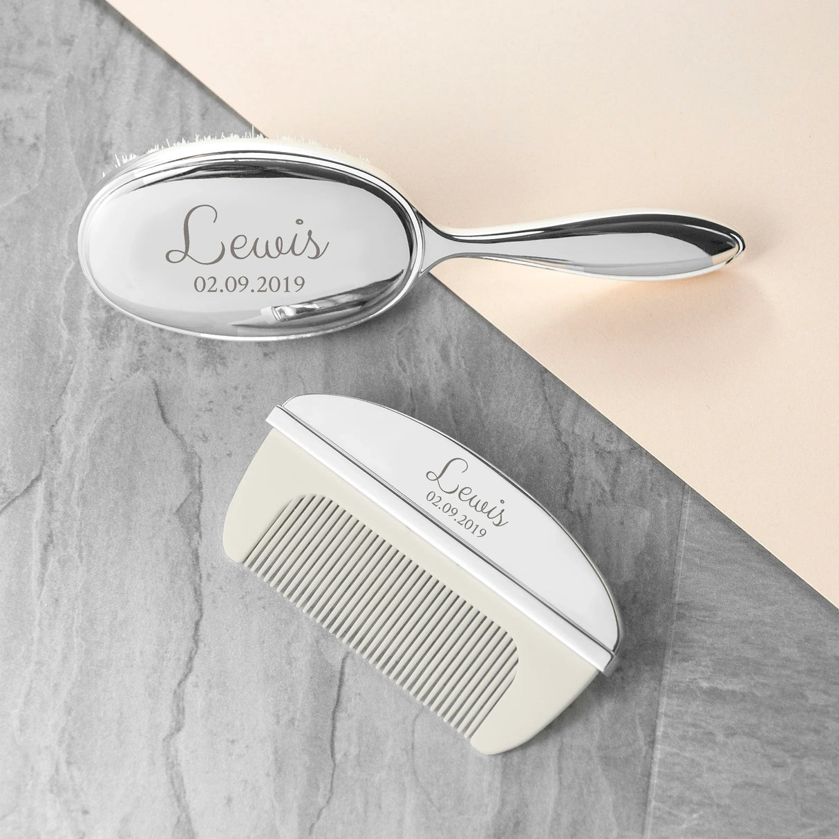 Personalised Silver Plated Baby Brush & Comb Set: 2 - Baby By Gift Moments