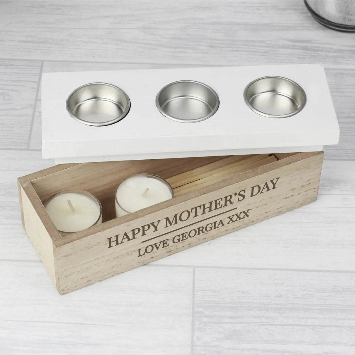 Personalised Triple Tea Light Storage Box: 3 - Candle Holders By Gift Moments