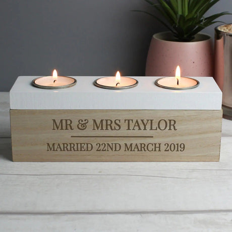 Personalised Triple Tea Light Storage Box: 2 - Candle Holders By Gift Moments