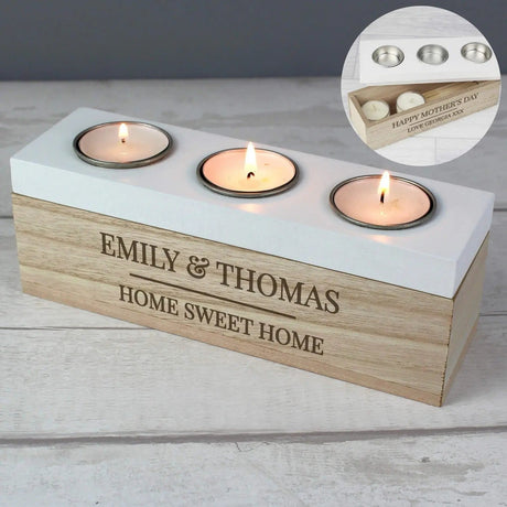 Personalised Triple Tea Light Storage Box: 1 - Candle Holders By Gift Moments