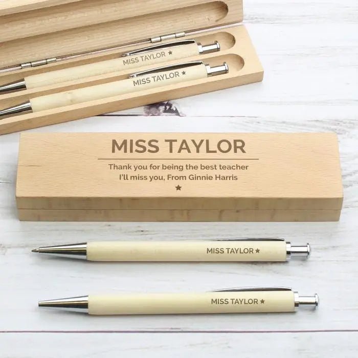 Personalised Wooden Pen & Pencil Box Set: 2 - Pens & Pencils By Gift Moments