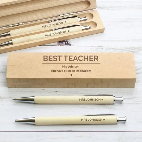 Personalised Wooden Pen & Pencil Box Set: 7 - Pens & Pencils By Gift Moments