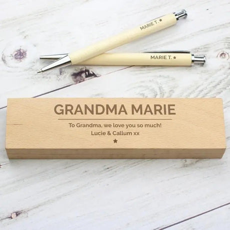 Personalised Wooden Pen & Pencil Box Set: 3 - Pens & Pencils By Gift Moments