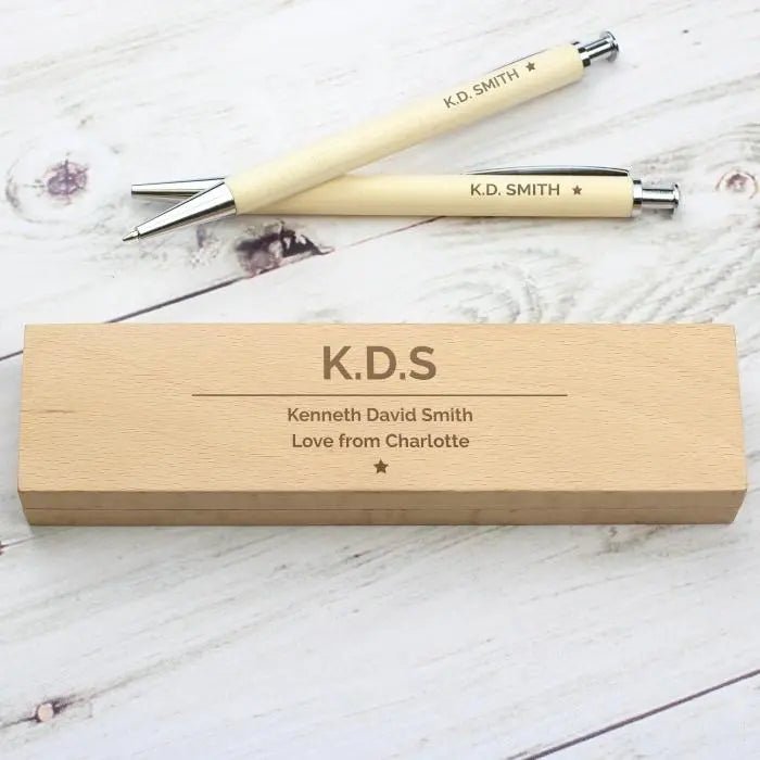 Personalised Wooden Pen & Pencil Box Set: 5 - Pens & Pencils By Gift Moments