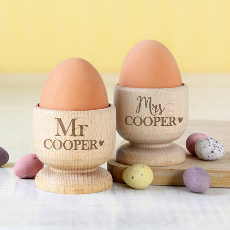 Personalised Couples Wooden Egg Cups Set: 4 - Egg Cups By Gift Moments