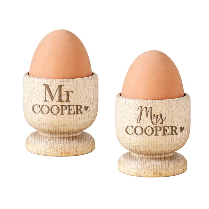 Personalised Couples Wooden Egg Cups Set: 5 - Egg Cups By Gift Moments