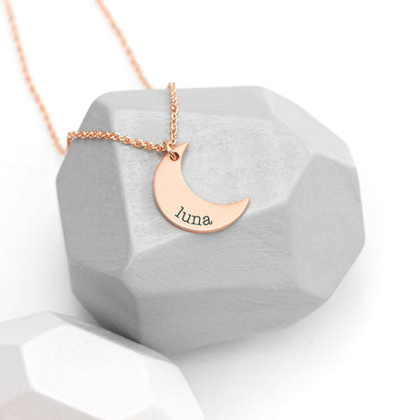 Personalised Crescent Moon Necklaces Rose Gold - Jewellery at Gift Moments