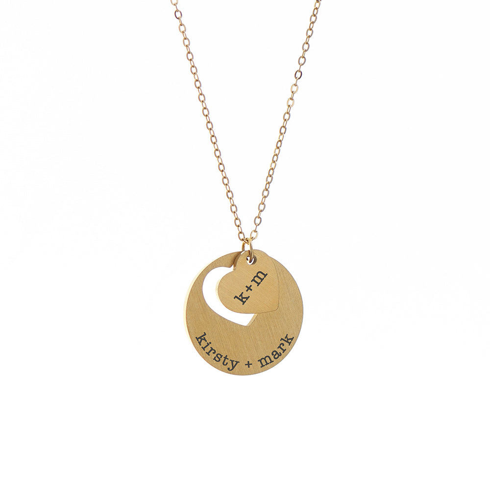 Personalised Cut-Out Heart and Disc Necklace: 7 - Gold - Necklaces By Gift Moments