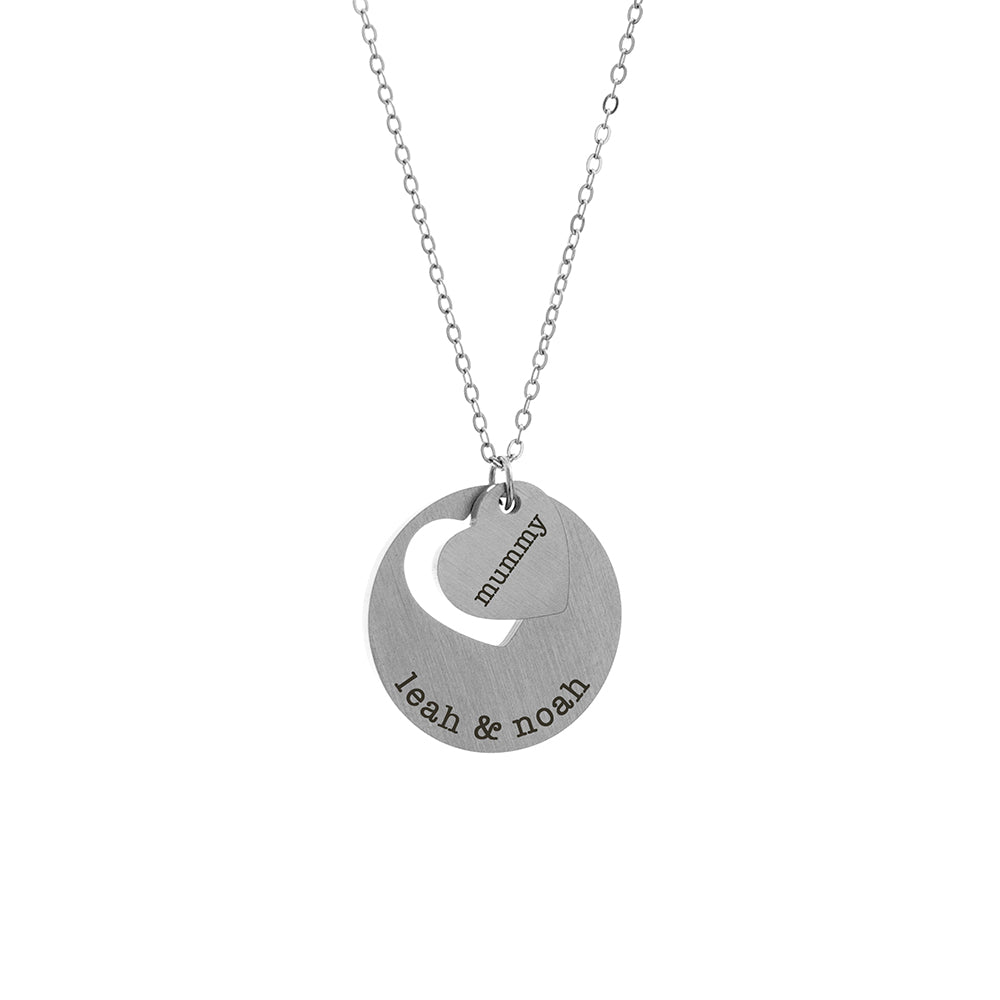 Personalised Cut-Out Heart and Disc Necklace: 6 - Silver - Necklaces By Gift Moments