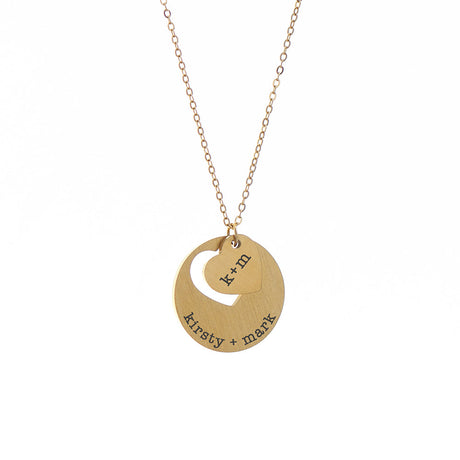 Personalised Cut-Out Heart & Disc Pendant Necklace Gold - Jewellery at Gift Moments