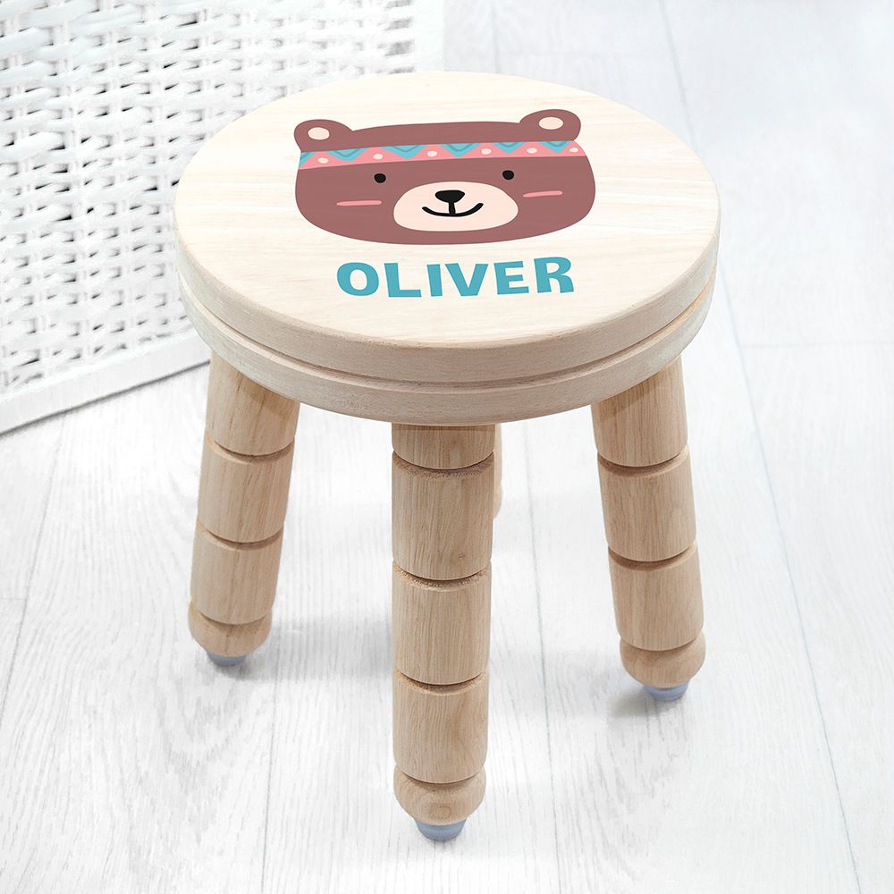 Personalised Cute Bear Kids Stool Default Title - Wooden Stools at Gift Moments