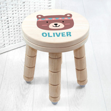 Personalised Cute Bear Kids Stool Default Title - Wooden Stools at Gift Moments