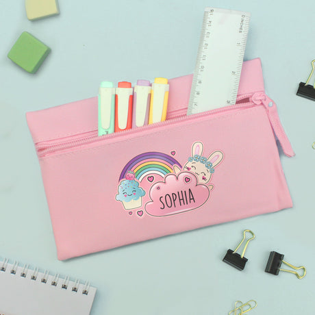 Personalised Bunny Pink Pencil Case: 2 - Pencil Cases & Sets By Gift Moments