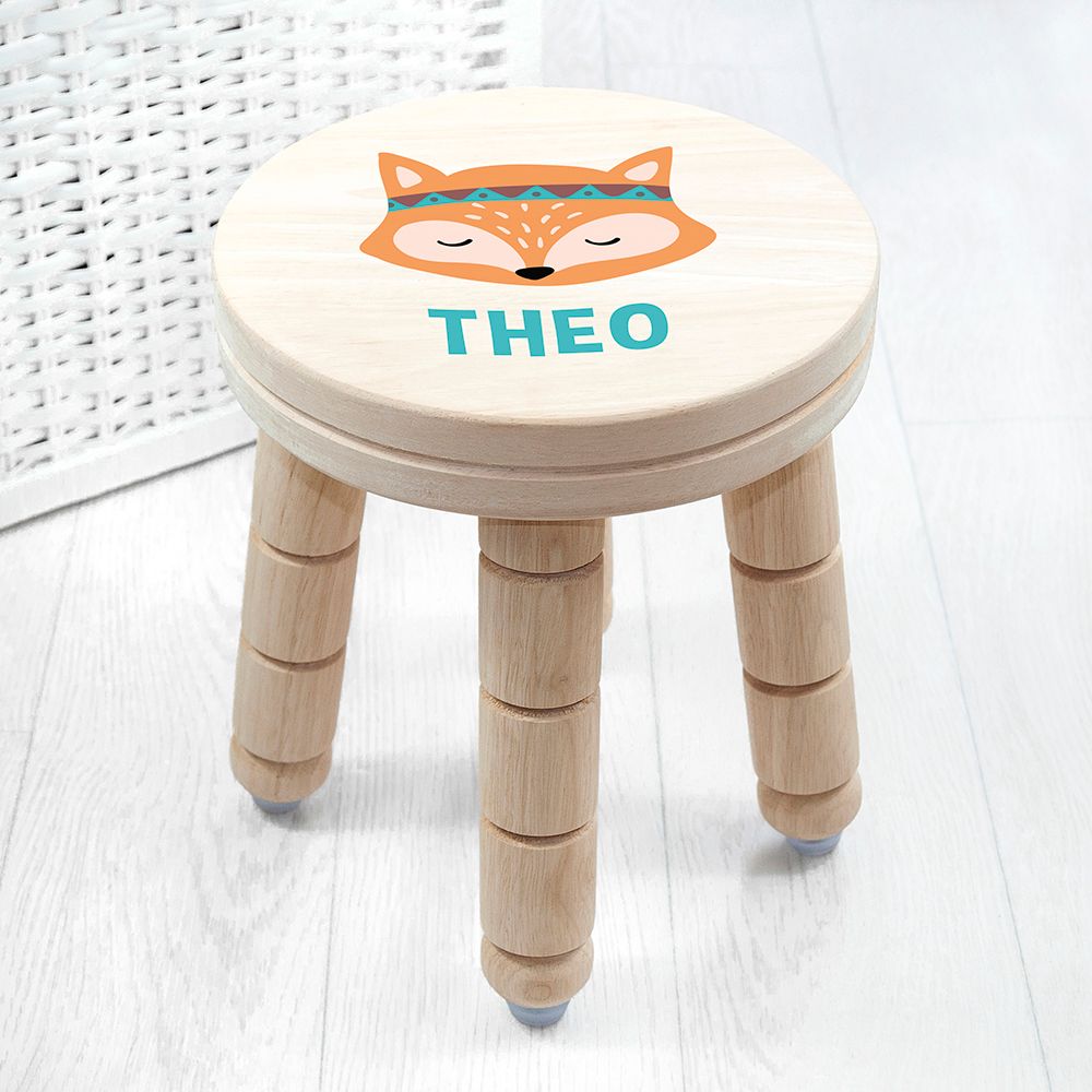 Personalised Cute Fox Kids Stool Default Title - Wooden Stools at Gift Moments