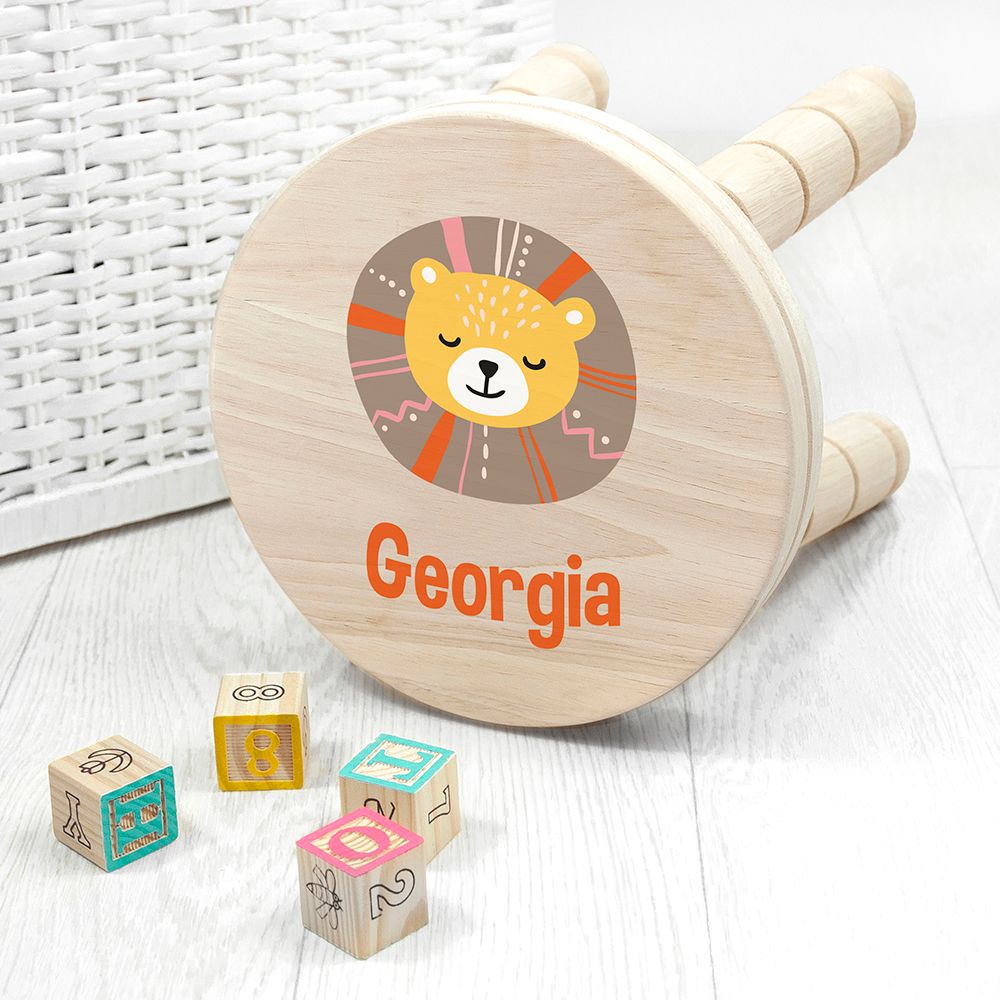 Personalised Lion Wooden Kids Stool: 1 - Wooden Stools By Gift Moments