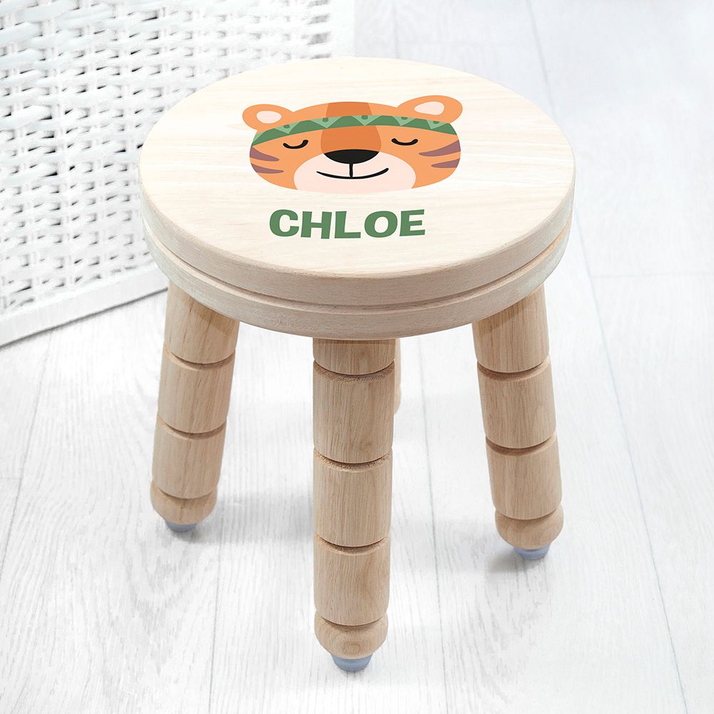 Personalised Cute Tiger Kids Stool Default Title - Wooden Stools at Gift Moments