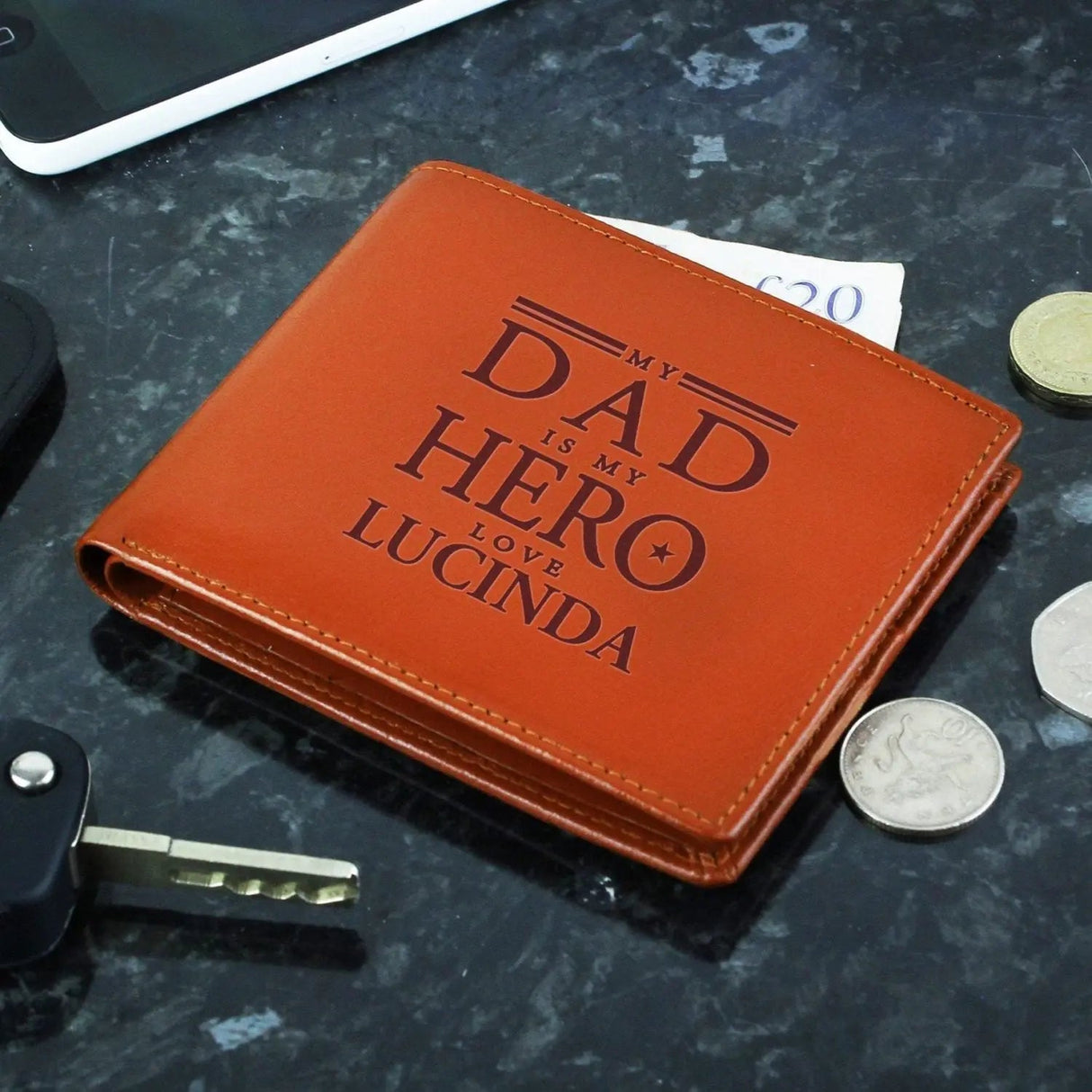 Personalised Tan Leather Wallet for Dad: 3 - Wallets & Money Clips By Gift Moments