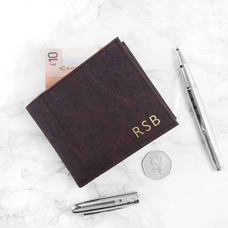 Personalised Dark Brown Vegan Leather Cork Wallet Default Title - Wallets & Money Clips at Gift Moments