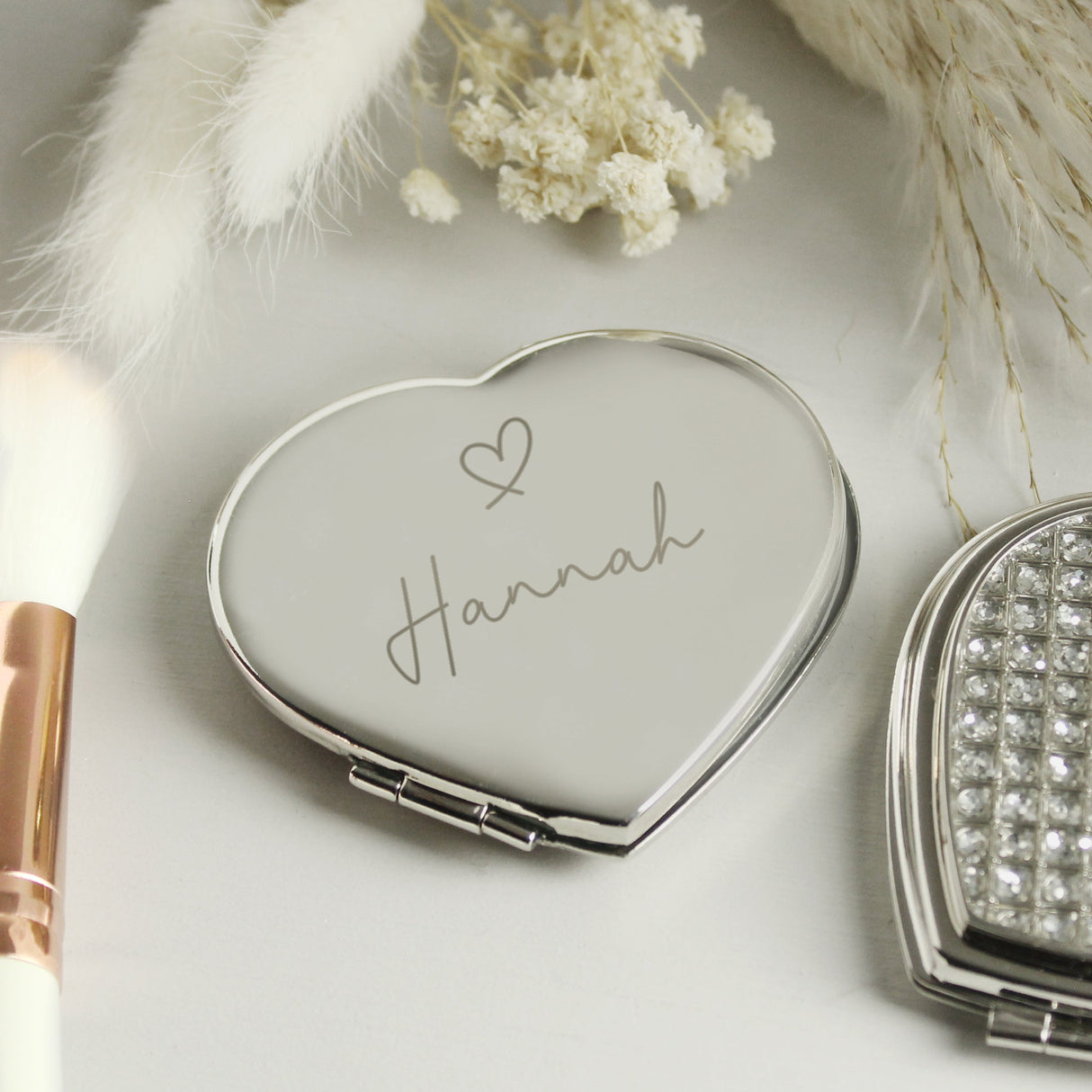 Personalised Diamante Heart Compact Mirror: 2 - Compact Mirrors By Gift Moments