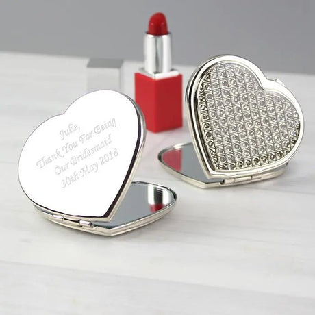 Personalised Diamante Heart Compact Mirror: 1 - Compact Mirrors By Gift Moments