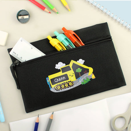 Personalised Digger Black Pencil Case: 1 - Pencil Cases & Sets By Gift Moments