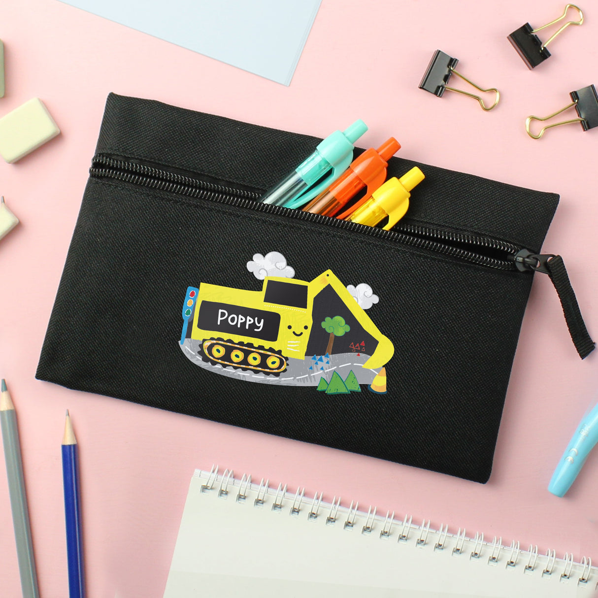 Personalised Digger Black Pencil Case: 2 - Pencil Cases & Sets By Gift Moments