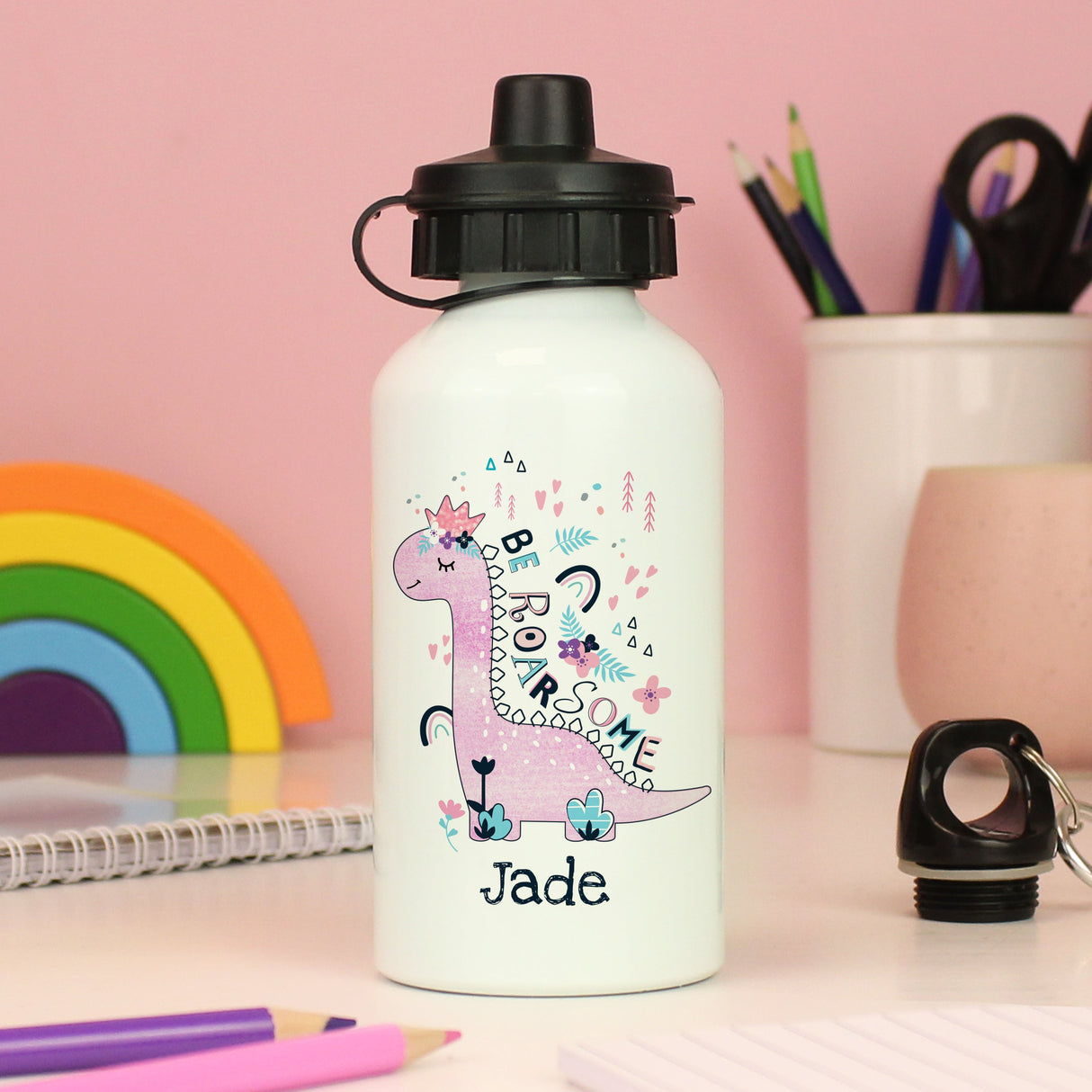 Personalised Dinosaur Drinks Bottle 400ml: 4 - Kids Bottles By Gift Moments