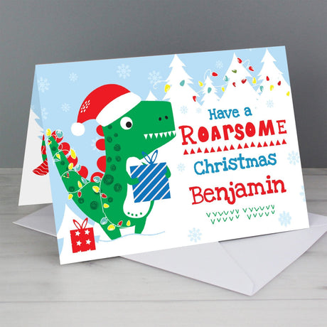 Personalised Dinosaur Christmas Card: 1 - Greeting Cards By Gift Moments