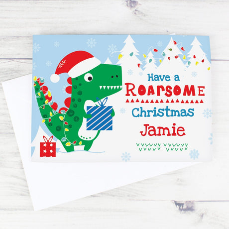 Personalised Dinosaur Christmas Card: 2 - Greeting Cards By Gift Moments