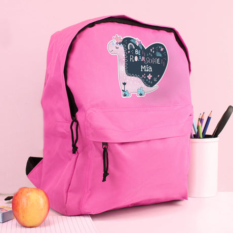 Personalised Pink Dinosaur Backpack: 3 - Kids Bags By Gift Moments