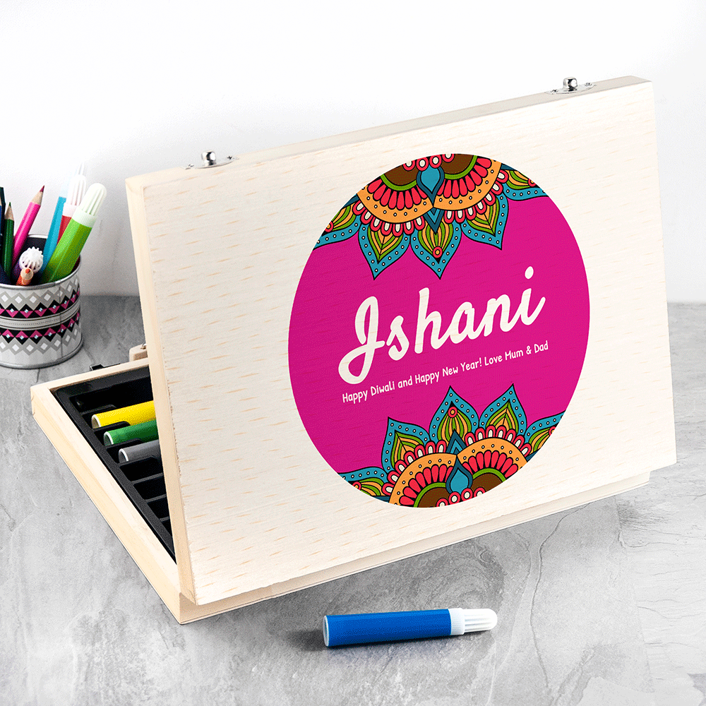 Personalised Diwali Rangoli Colouring Sets Pink - Pencil Cases & Sets at Gift Moments