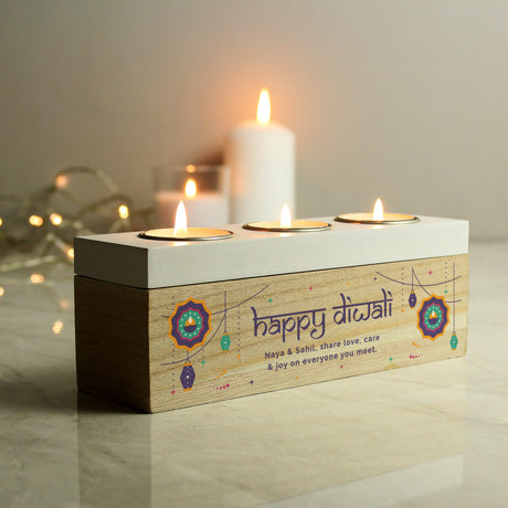 Personalised Triple Tealight Box for Diwali: 4 - Candle Holders By Gift Moments