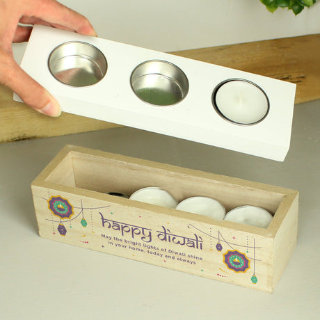 Personalised Triple Tealight Box for Diwali: 6 - Candle Holders By Gift Moments