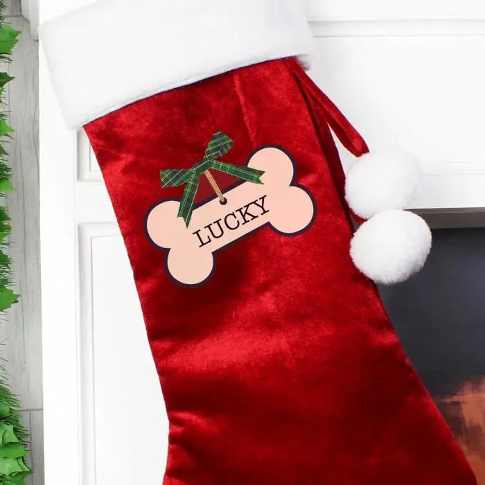 Personalised Red Velvet Dog Treats Stocking: 3 - Christmas Stockings By Gift Moments