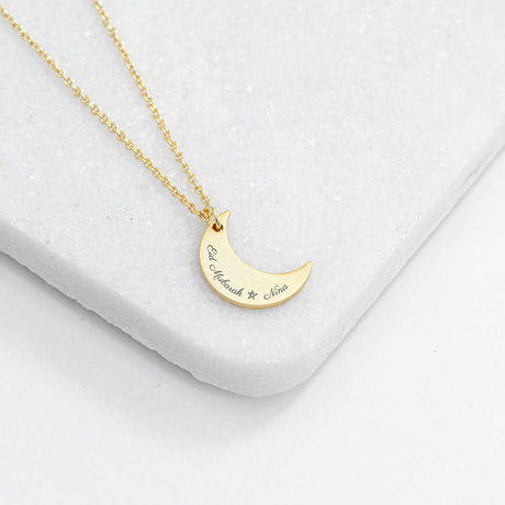 Personalised Crescent Moon Eid Mubarak Necklace: 4 - Gold - Necklaces By Gift Moments