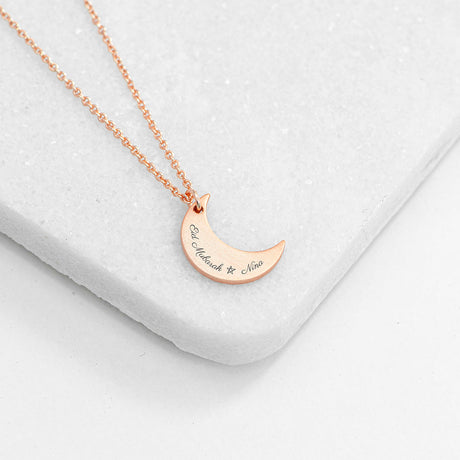 Personalised Crescent Moon Eid Mubarak Necklace: 6 - Rose Gold - Necklaces By Gift Moments