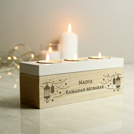 Personalised Triple Tea Light Holder Box: 1 - Candle Holders By Gift Moments