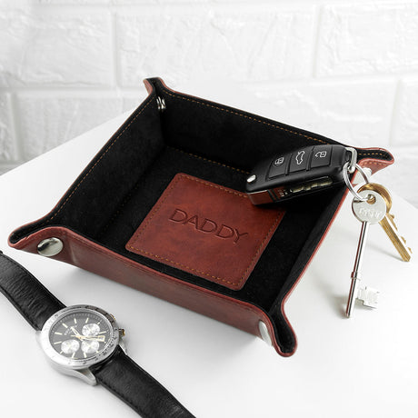 Personalised Luxury Leather Valet Tray: 4 - Blind Debossed / Brown - Storage By Gift Moments