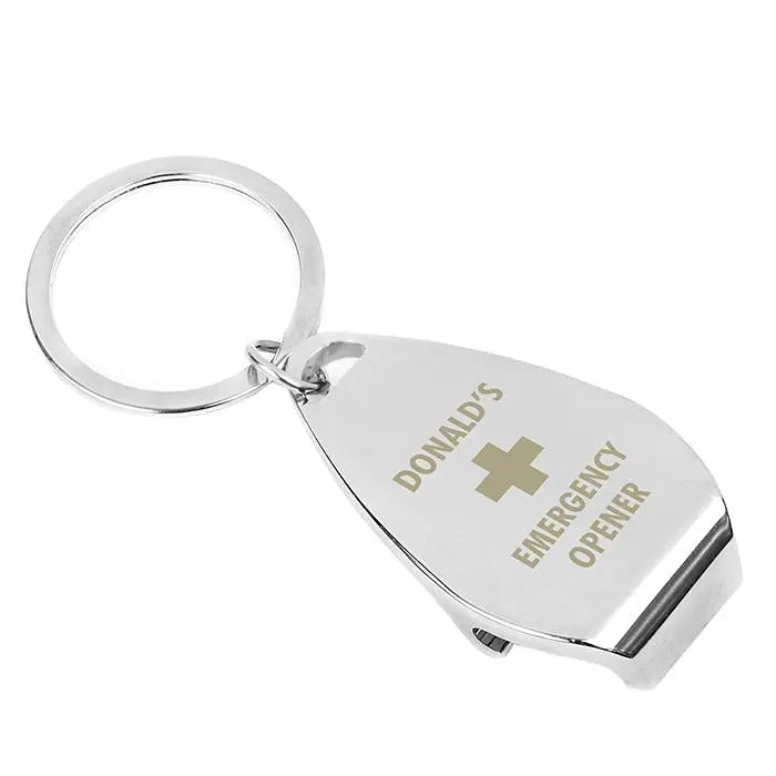 Personalised Emergency Bottle Opener Keyring: 3 - Barware By Gift Moments