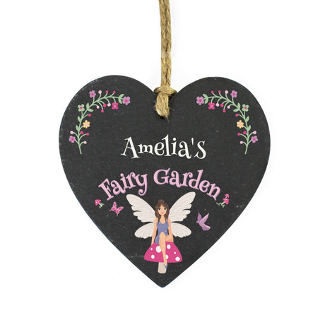 Personalised Fairy Garden Slate Heart Sign: 3 - Decorations By Gift Moments