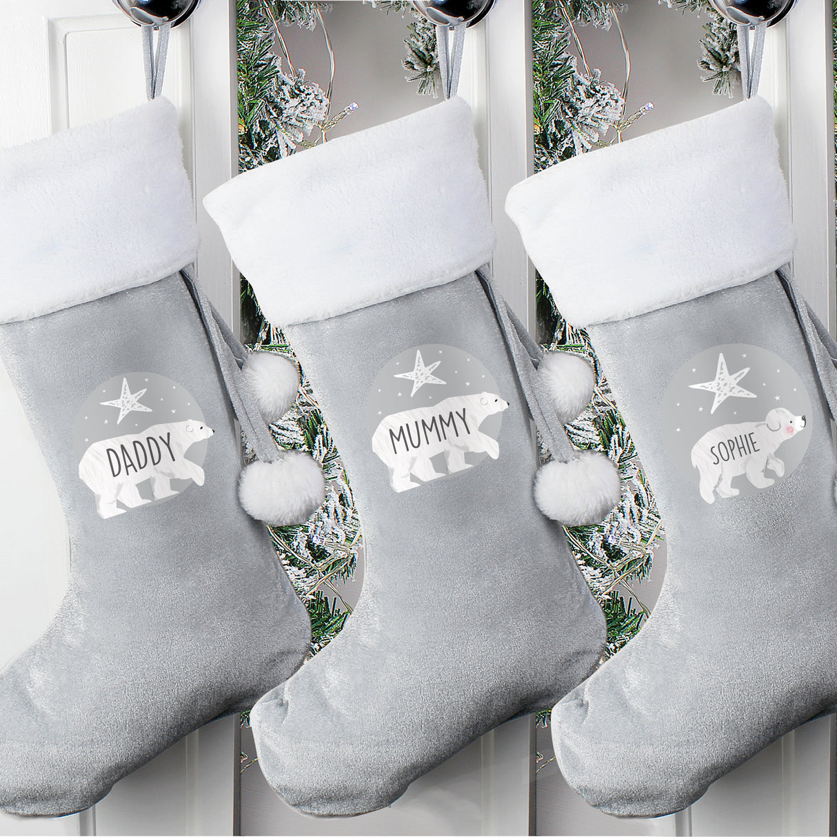 Personalised Silver Grey Polar Bear Stockings: 1 - Christmas Stockings By Gift Moments