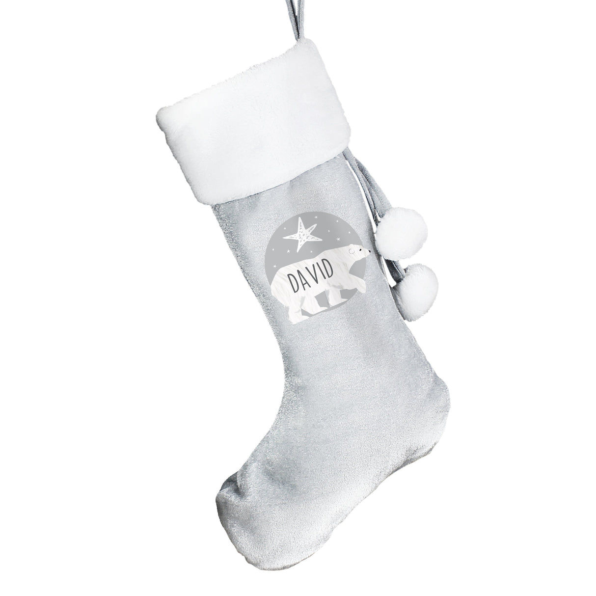 Personalised Silver Grey Polar Bear Stockings: 8 - Christmas Stockings By Gift Moments