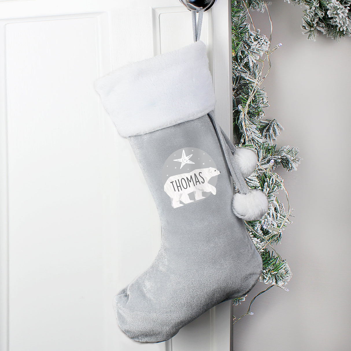 Personalised Silver Grey Polar Bear Stockings: 6 - Christmas Stockings By Gift Moments