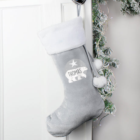 Personalised Silver Grey Polar Bear Stockings: 6 - Christmas Stockings By Gift Moments