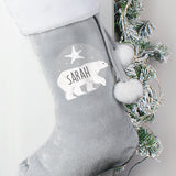 Personalised Silver Grey Polar Bear Stockings: 4 - Adult Bear - Christmas Stockings By Gift Moments