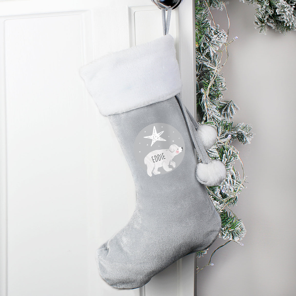 Personalised Silver Grey Polar Bear Stockings: 7 - Baby Bear - Christmas Stockings By Gift Moments