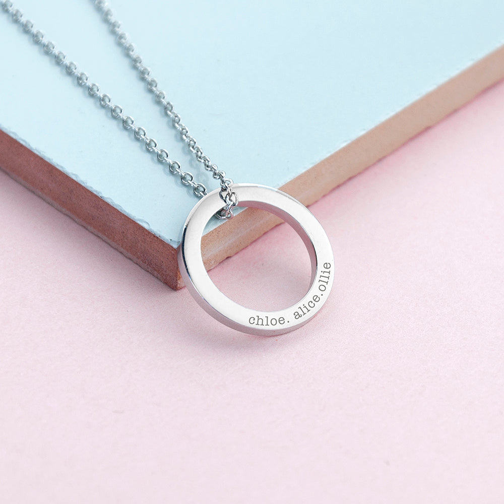 Personalised Family Ring Necklace: 3 - Silver - Necklaces By Gift Moments