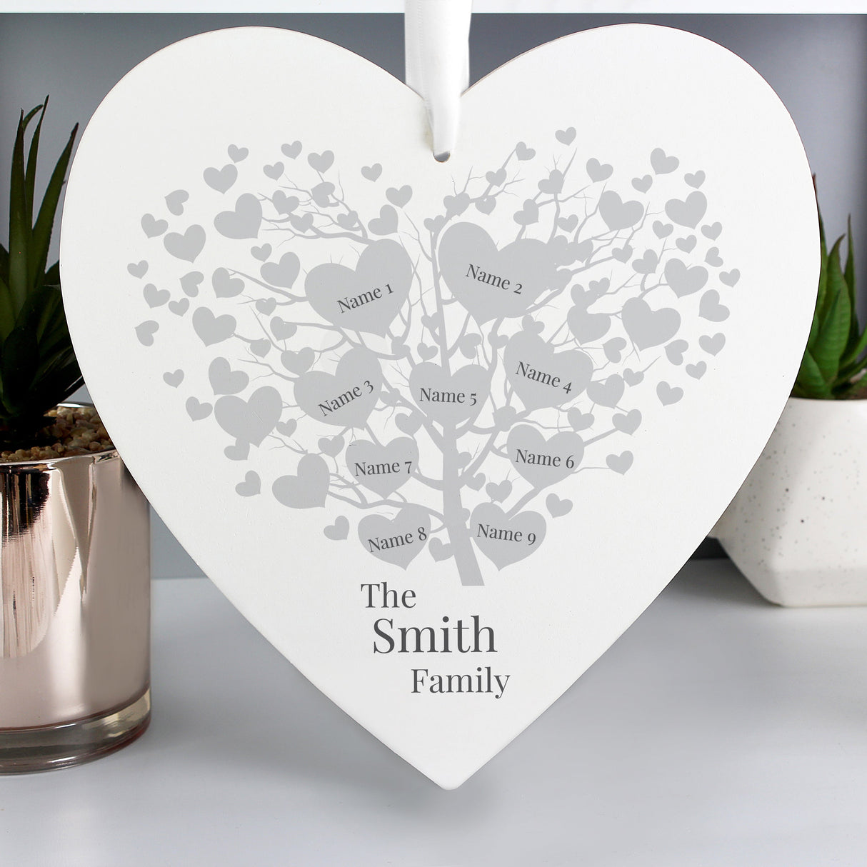 Personalised Family Tree Wooden Heart Decoration: 4 - Decorations By Gift Moments