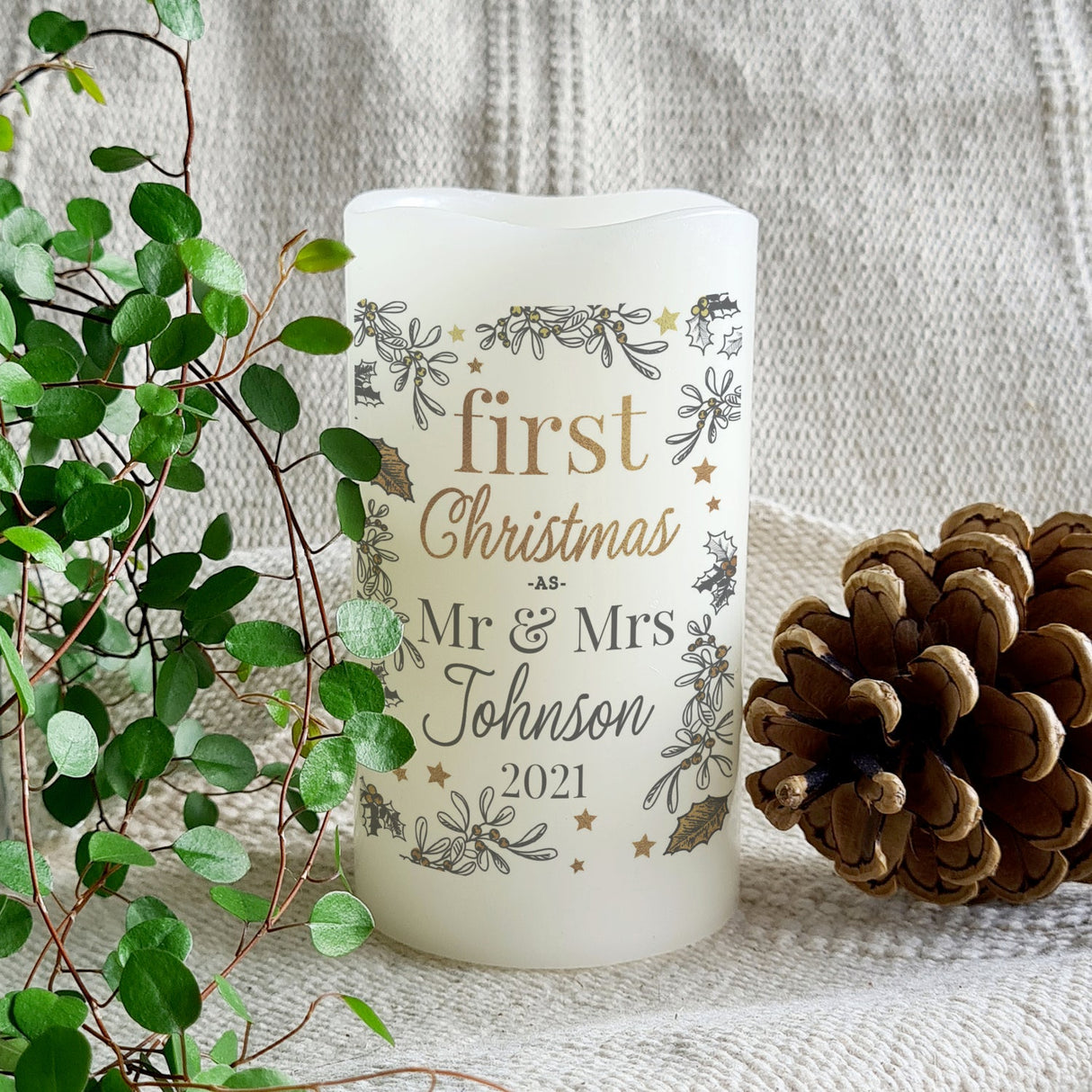 Personalised First Christmas LED Candle Gift: 2 - LED Lighting By Gift Moments